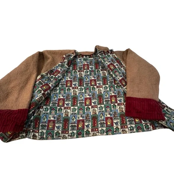 Vintage Snowman & Christmas Tree Sherpa Fleece Jacket Large/Extra Large - Picture 12 of 17